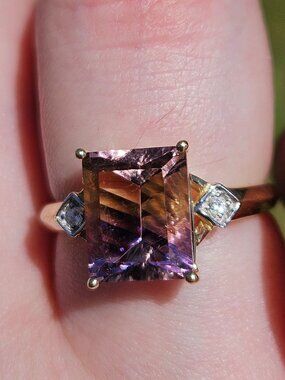10K Yellow Gold Ametrine & Diamond Cocktail Ring Size 8